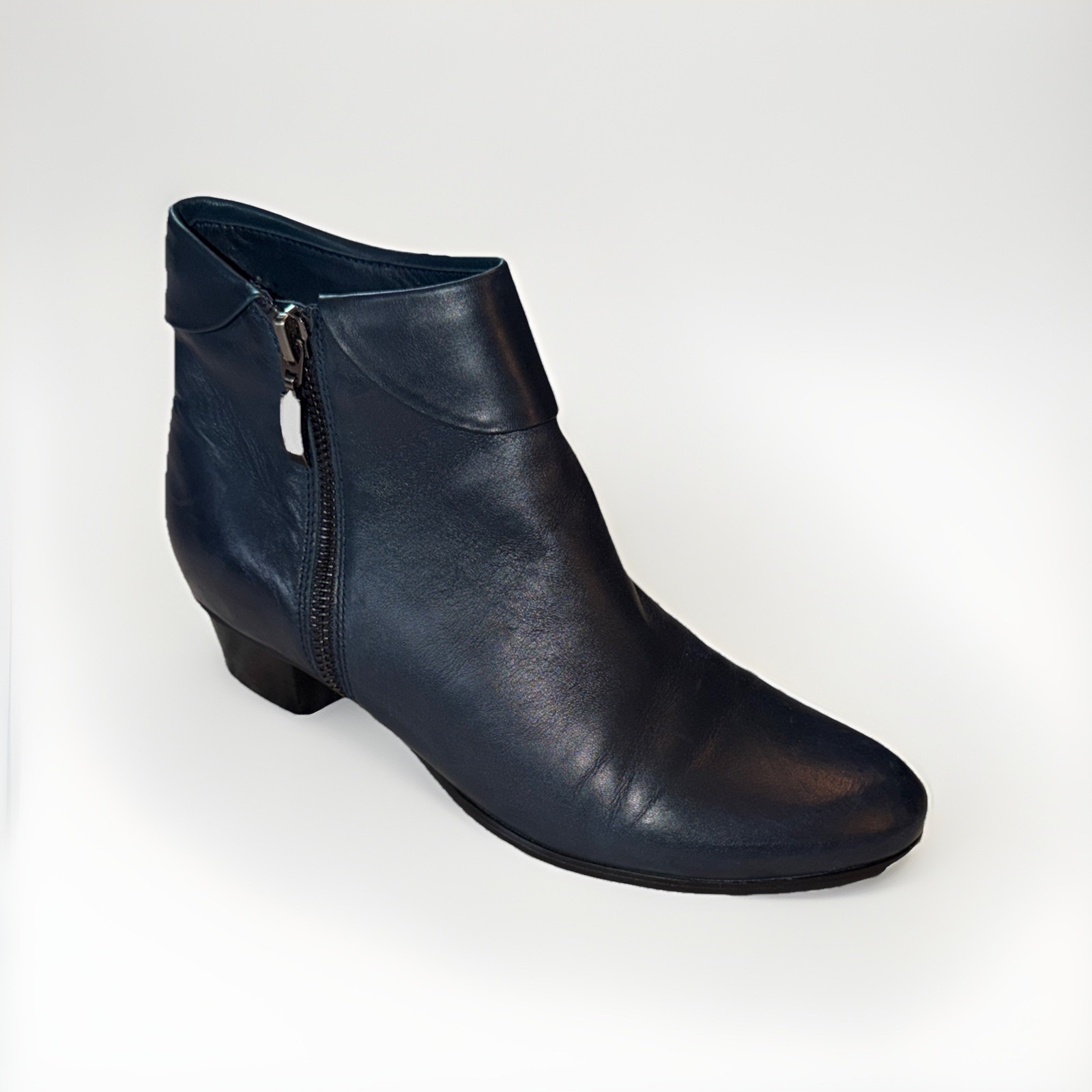 Spring Step Stockholm Blue Leather Cuffed Ankle Boots Side Zip Size 38 Us 7.5-8